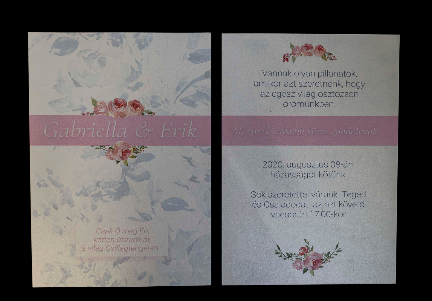 Papír Esküvői Meghívó Kétoldalas Gabriella és Erik