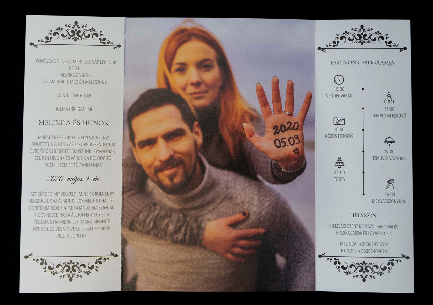 Papír Esküvői Meghívó Kinyitható Melinda és Hunor