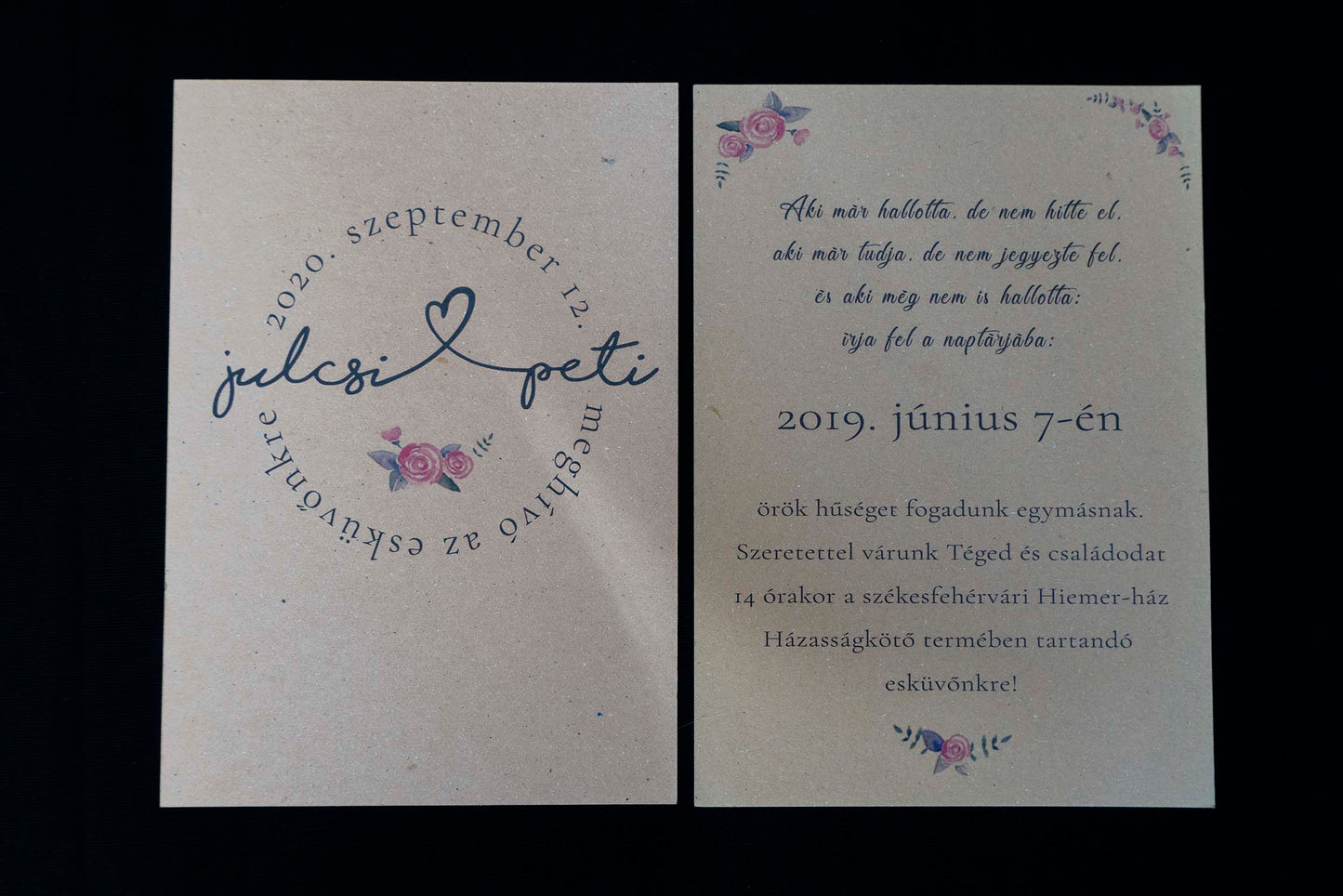 Papír Esküvői Meghívó Kétoldalas Julcsi és Peti