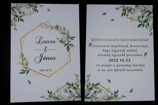Papír Esküvői Meghívó Kétoldalas Laura és János