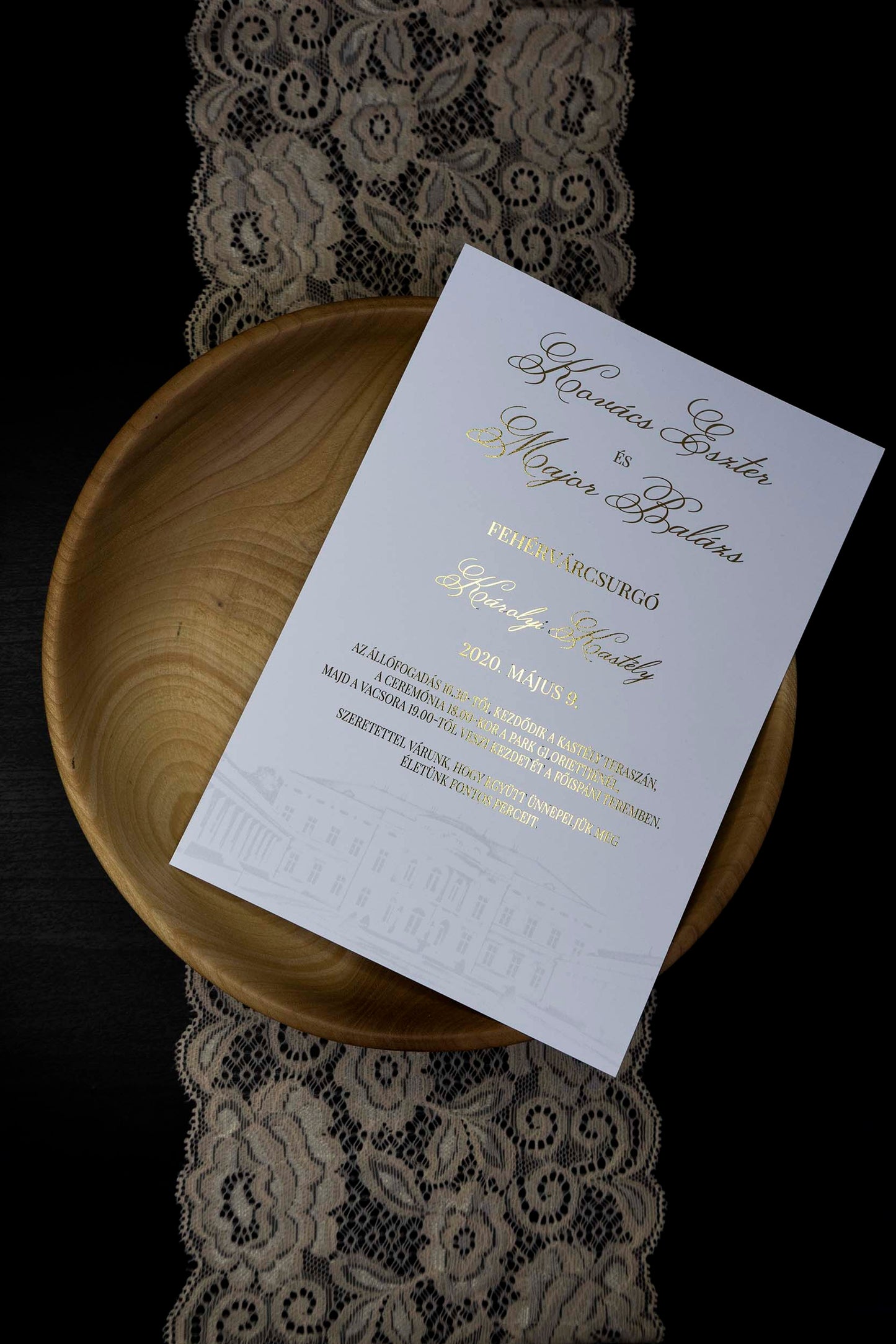 Papír Arany Esküvői Meghívó Egyoldalas Eszter és Balázs