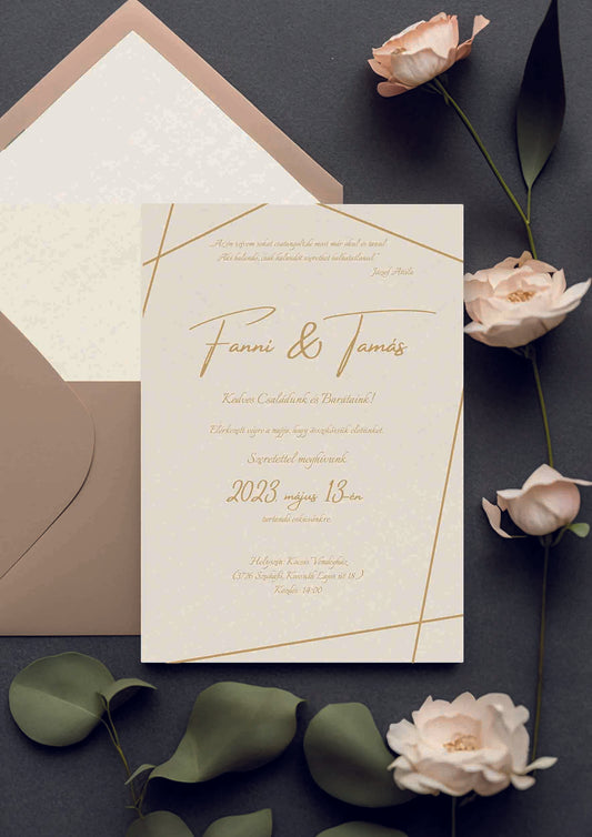 Papír Esküvői Meghívó Egyoldalas Fanni és Tamás