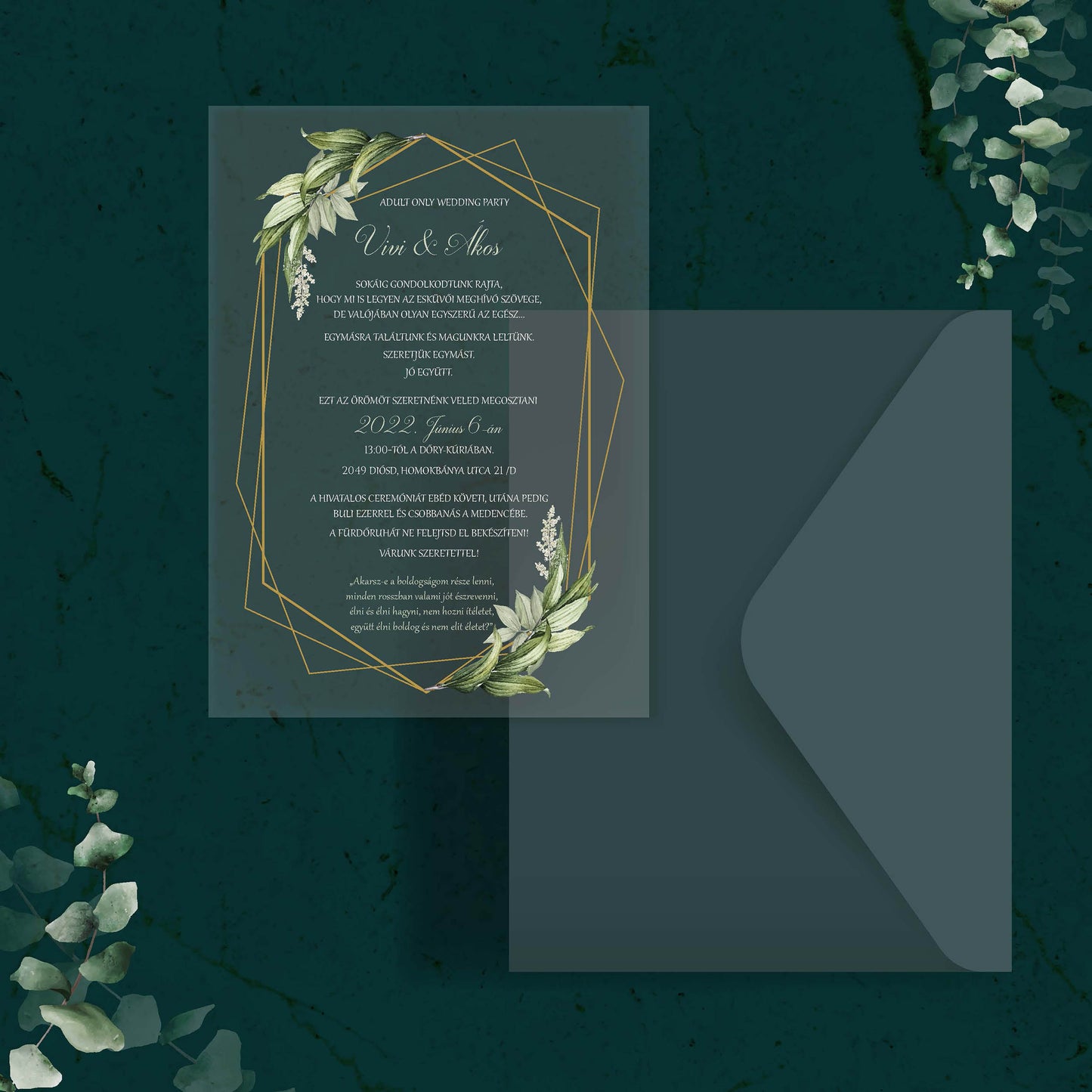 Plexi Esküvői Meghívó Vivi és Ákos