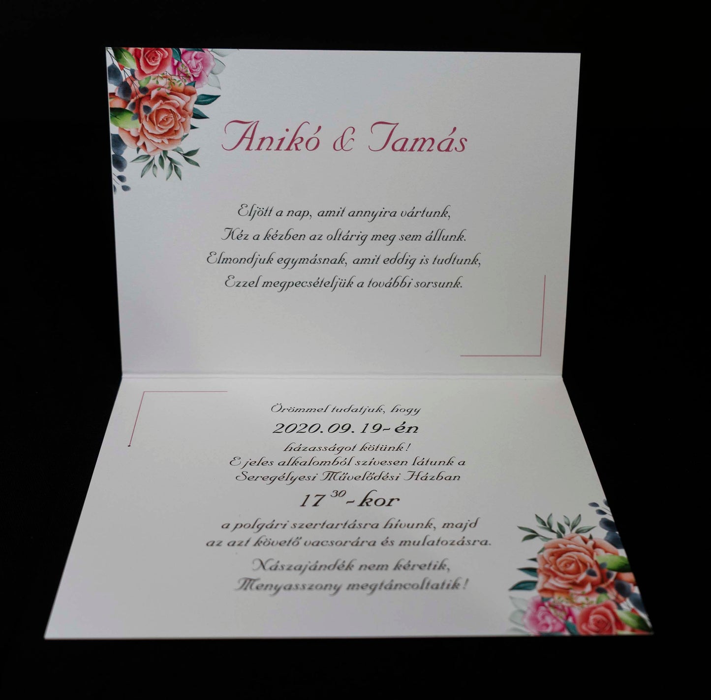 Papír Esküvői Meghívó Kinyitható Anikó és Tamás