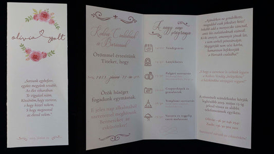 Papír Esküvői Meghívó Kinyitható Olivia és Zsolt