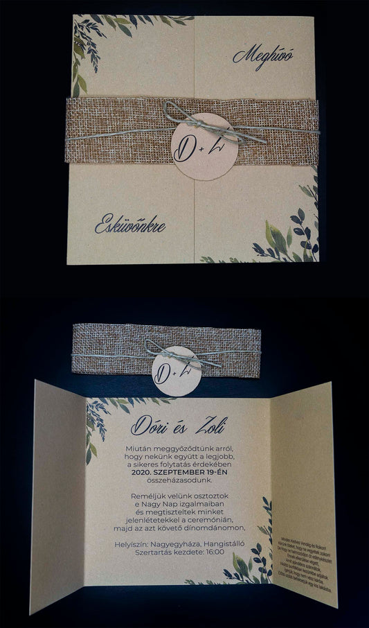 Papír Esküvői Meghívó Kinyitható Dóri és Zoli