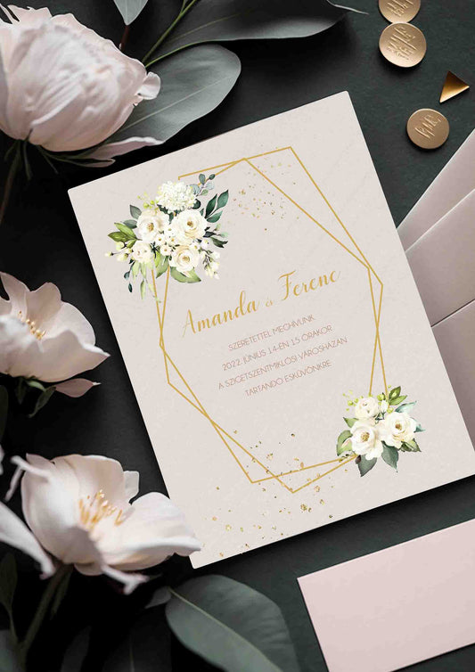 Papír Esküvői Meghívó Egyoldalas Amanda és Ferenc