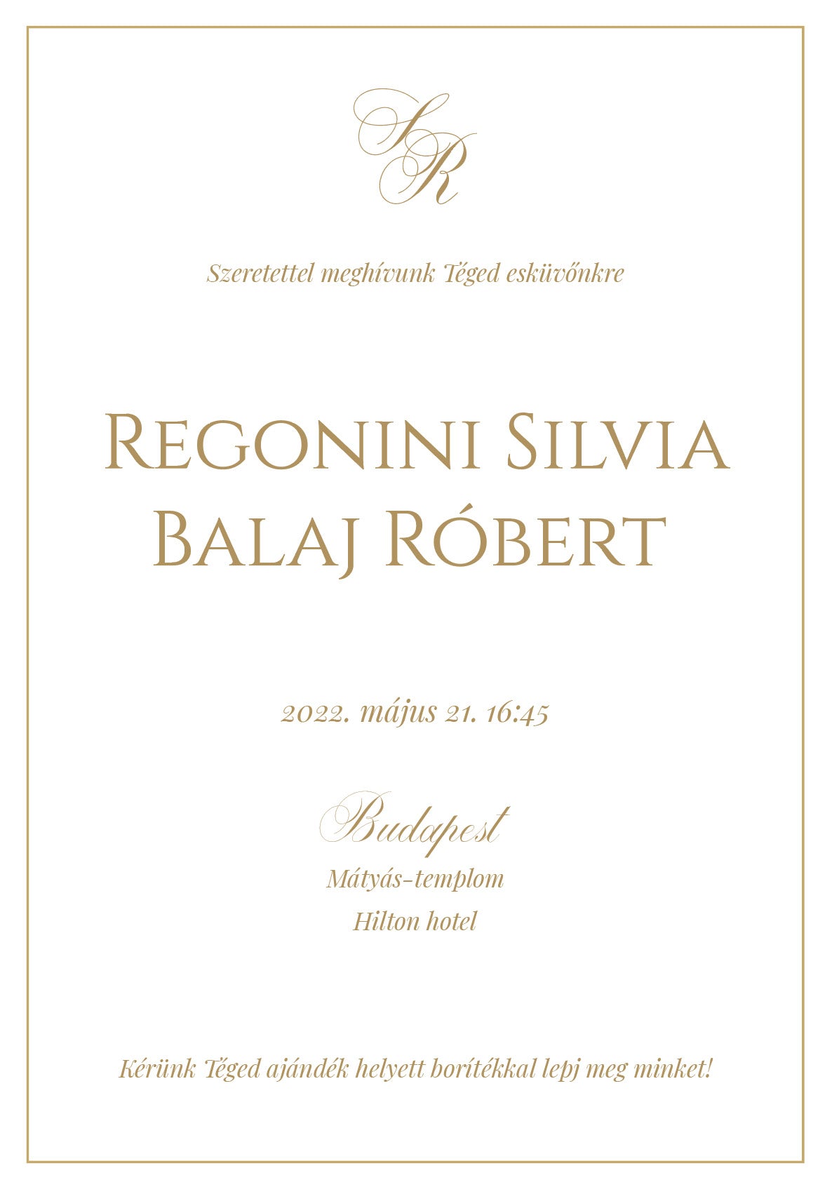 Papír Esküvői Meghívó Egyoldalas Silvia és Róbert