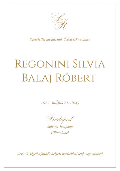 Papír Esküvői Meghívó Egyoldalas Silvia és Róbert