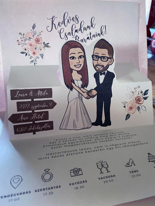 Papír Esküvői Meghívó Kinyitható Laura és Attila